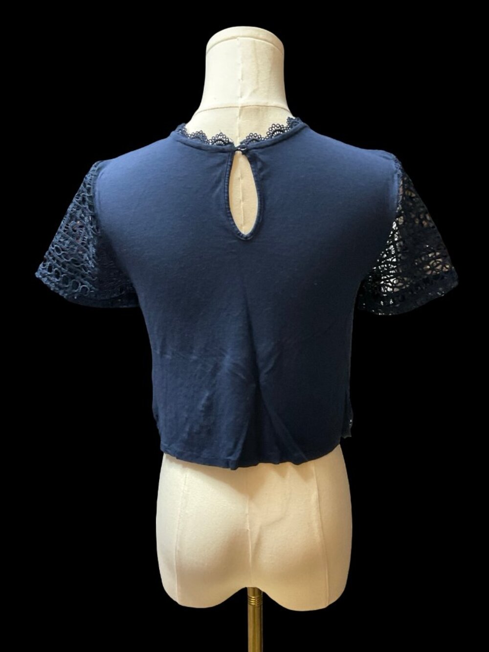Navy Open Lace Front Top - Picture 3 of 3